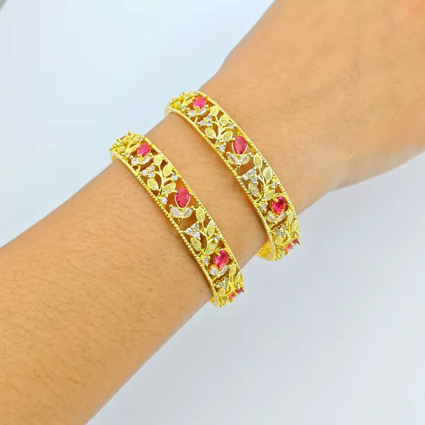 Gold_Plated_Ruby_White_Stone_Embellished_Bangles_For_Women