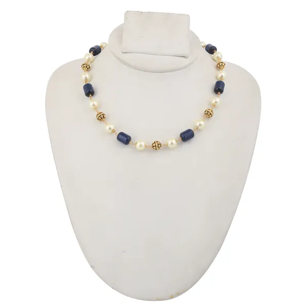 Gold_Tone_Pearl_And_Blue_Stone_Beaded_Necklace_For_Women