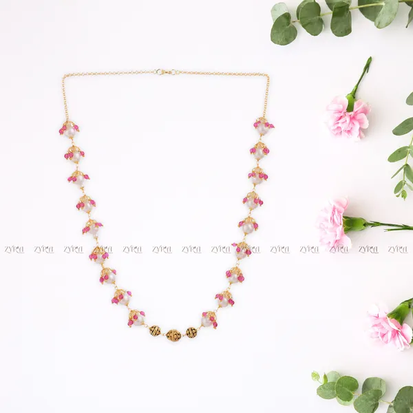 Antique_Gold_Micro_Plated_Pink_Crystal_Beads_Necklace