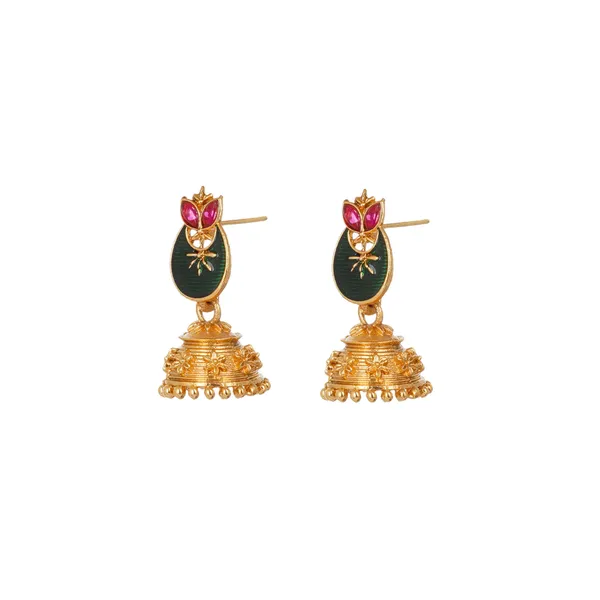 Green_Pink_Enamel_Meenakari_Gold_Plated_Necklace_Set_With_Jhumka_Earrings