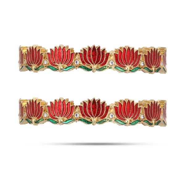 Gold_Tone_Red_Lotus_Enamel_Bangle_Set_For_Women