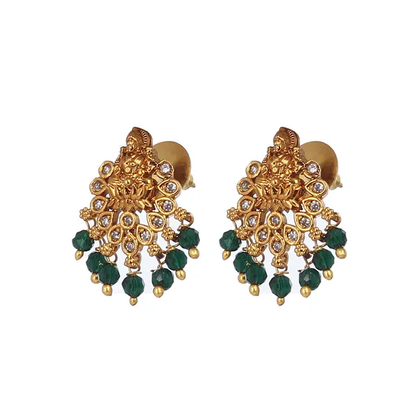 Green_Beads_&_Zircons_Studded_Gold_Plated_Lakshmi_Temple_jewellery_Earrings