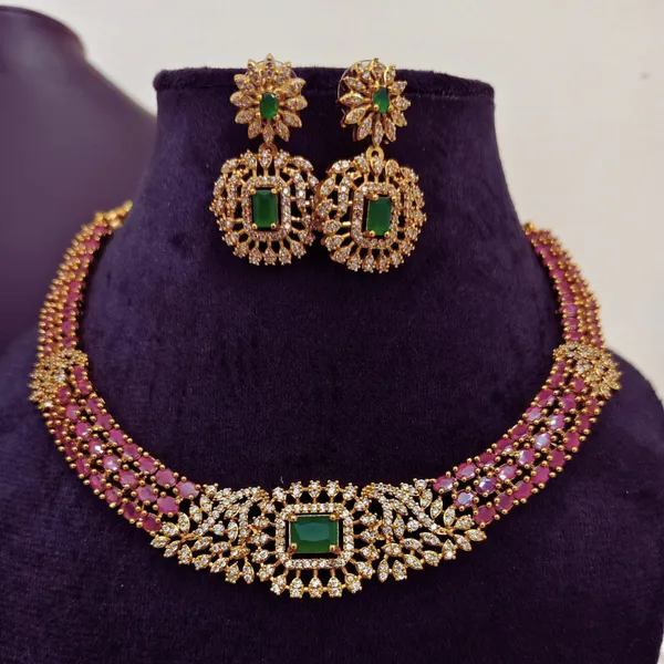 Gold_Plated_Green_Stone_Necklace_Earring_Set_For_Women