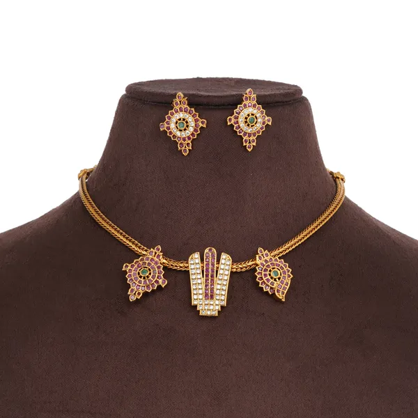 Antique_Gold_Plated_Brass_Choker_Necklace_Set_With_Earrings