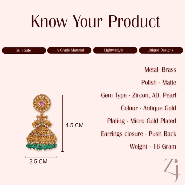 Gold_Plated_Jhumka_Earrings_With_Green_Beads_For_Women