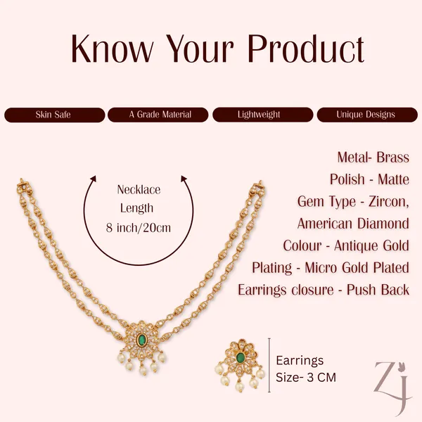 Gold_Plated_Double_Layer_Zircon_Choker_Necklace_Set_With_Earrings_(Green)