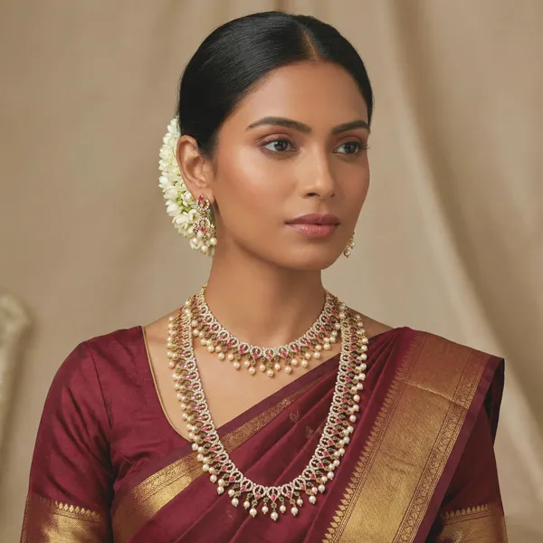 Antique_Gold_Plated_Brass_Ad_Cz_Necklace_Set_With_Earrings