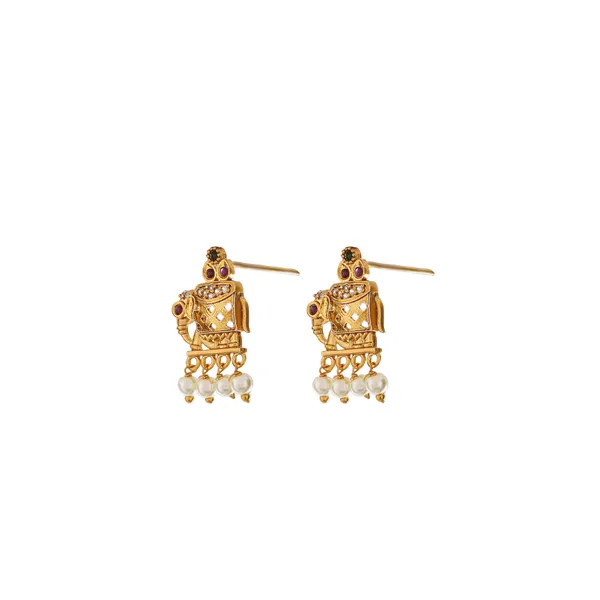 Gold_Elephant_Motif_Pearl_Drop_Necklace_Set_For_Women