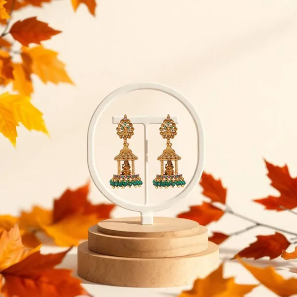 Gold_Plated_Kundan_Jhumka_Earrings_With_Green_Beads