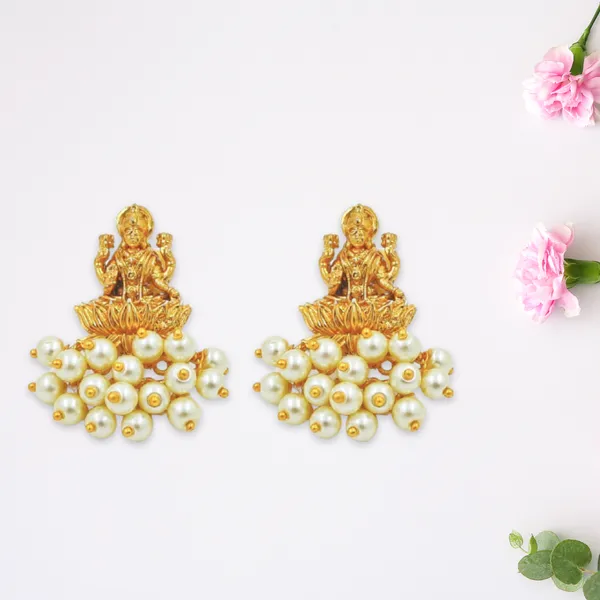 Antique_Gold_Plated_Goddess_Lakshmi_Pearl_Drop_Earrings