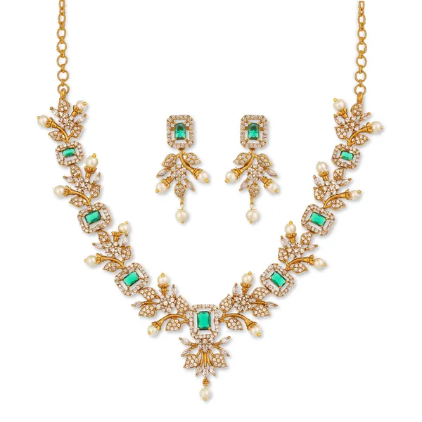 Emerald_AD_&_CZ_Necklace_set_With_Earrings_Gold_Plated_