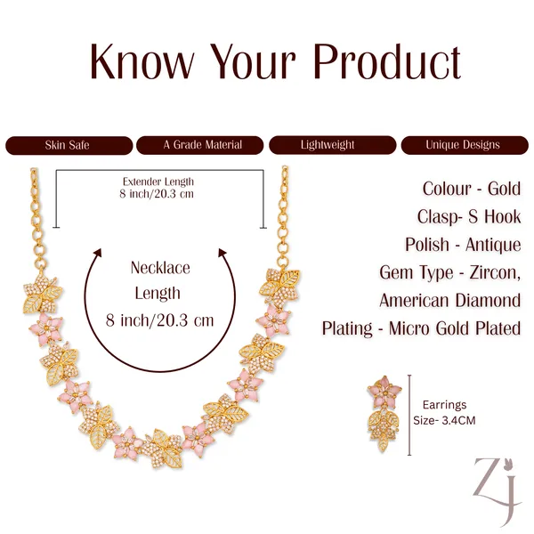 Gold_Plated_Pink_Stone_Floral_Earrings_With_Leaf_Design