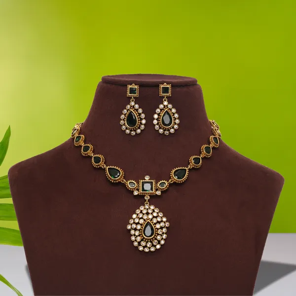 Antique_Gold_Micro_Gold_Plated_Green_Zircon_Necklace_Set_For_Women
