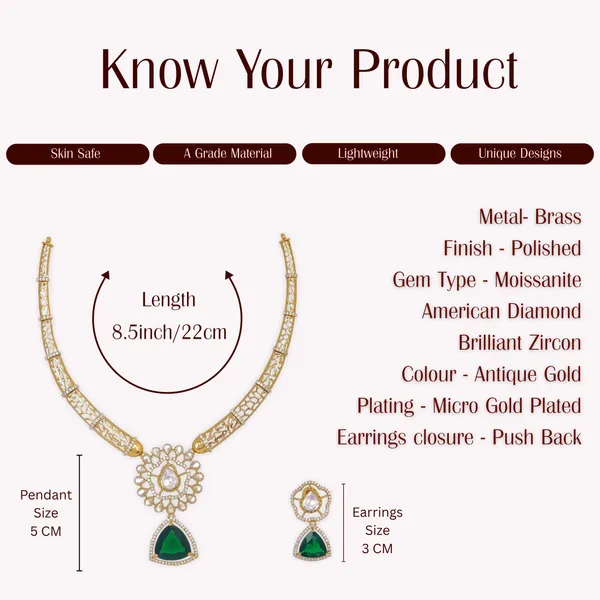 Gold_Tone_American_Diamond_Floral_Emerald_Green_Stone_Necklace_Set_For_Women