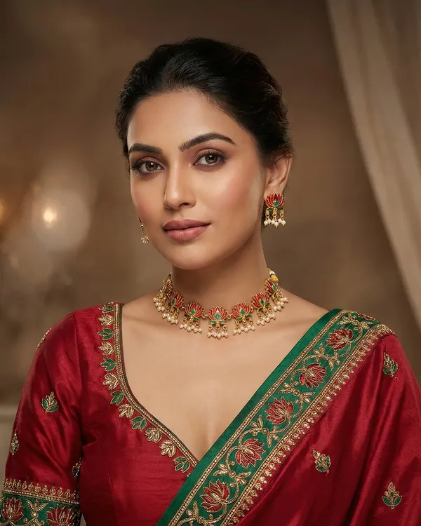 Gold_Plated_Copper_Floral_Pearl_Necklace_Set_With_Push_Back_Earrings