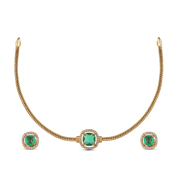 Antique_Gold_Plated_Green_Stone_Necklace_Set_With_Earrings