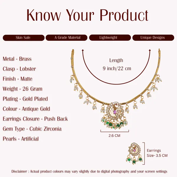 Antique_Gold_Plated_Brass_Cubic_Zirconia_Necklace_Set_With_Earrings