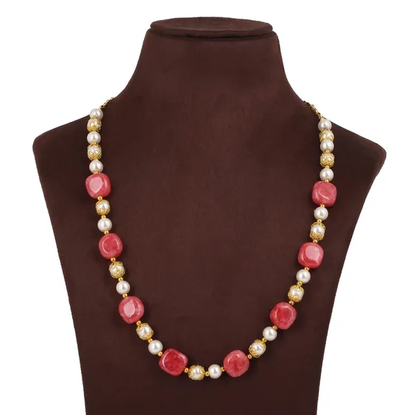 Gold_Tone_Red_Bead_And_Pearl_Chain_Necklace_For_Women