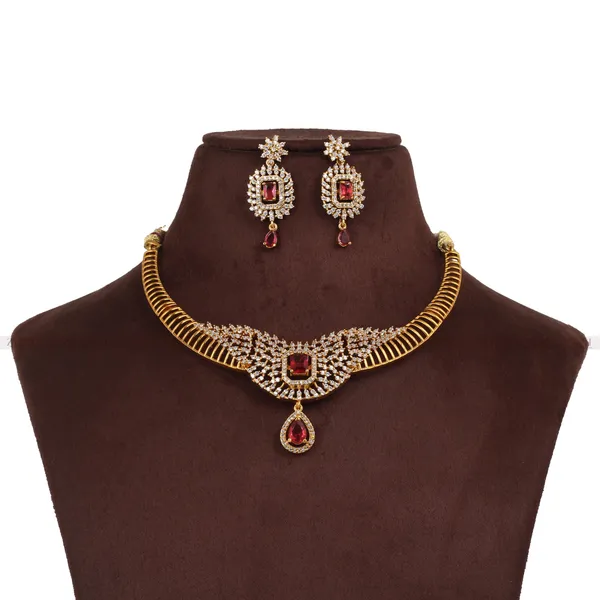 Antique_Gold_Plated_Pink_Stone_Necklace_Set_With_Earrings