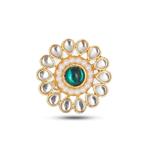 Gold_Plated_Kundan_Pearl_Green_Stone_Adjustable_Finger_Ring_For_Women