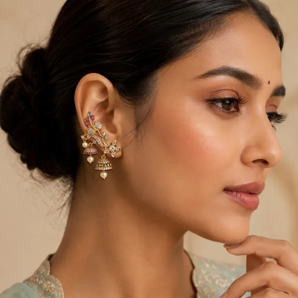 Gold_Plated_Floral_Vine_Jhumka_Ear_Cuffs_For_Women