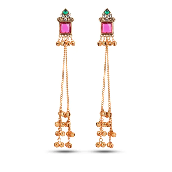 Gold_Tone_Pink_Green_Stone_Kundan_Long_Chain_Drop_Earrings_For_Women