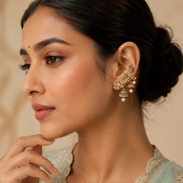 Gold_Plated_Floral_Vine_Jhumka_Ear_Cuffs_For_Women