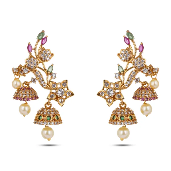Gold_Plated_Floral_Vine_Jhumka_Ear_Cuffs_For_Women