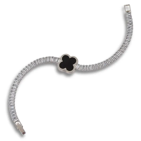 Silver_Tone_Black_Clover_Charm_Bracelet_For_Women