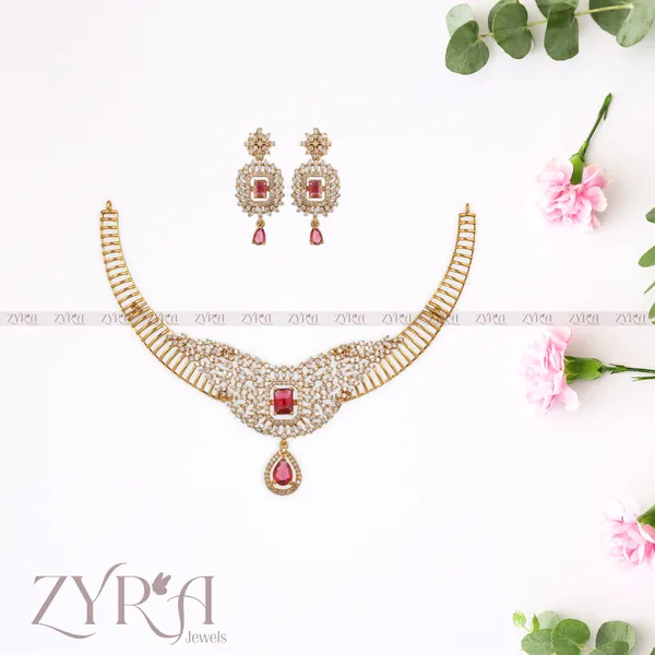 Antique_Gold_Plated_Pink_Stone_Necklace_Set_With_Earrings