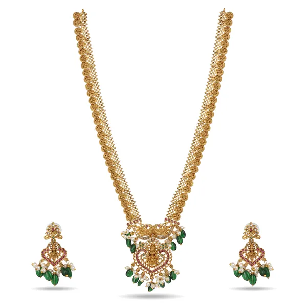 Antique_Gold_Plated_Brass_Long_Haar_Necklace_Set_With_Ad_Cz_Stones