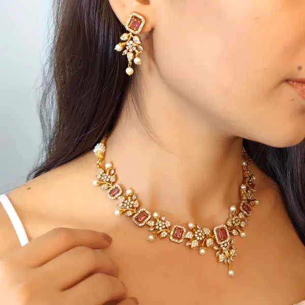 Ruby_AD_&_CZ_Necklace_Set_With_Earrings_Gold_Plated_Jewellery_Set