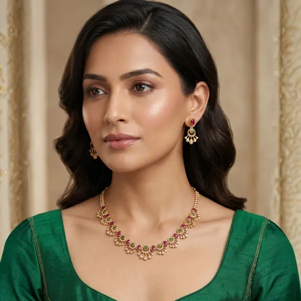 Gold_Plated_Ruby_Green_Stone_Necklace_Set_For_Women
