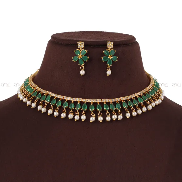 Green_Stone_American_Diamond_Gold_Plated_Choker_Necklace_Set