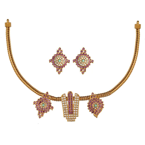 Antique_Gold_Plated_Brass_Choker_Necklace_Set_With_Earrings