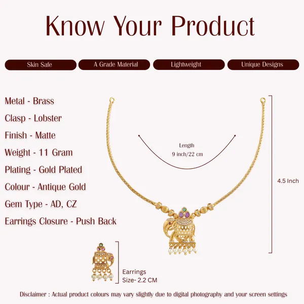 Gold_Elephant_Motif_Pearl_Drop_Necklace_Set_For_Women