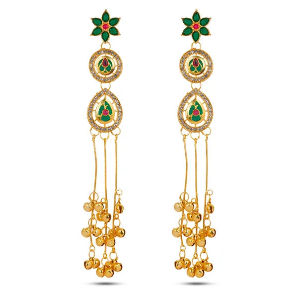 Gold_Plated_Kashmiri_Earrings_Green_Zircon_Kemp_Studded_Cascade_Dangle_Earrings