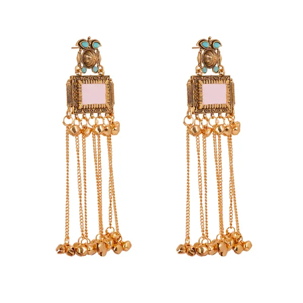 Gold_Pink_Turquoise_Stone_Jhumka_Tassel_Earrings_For_Women
