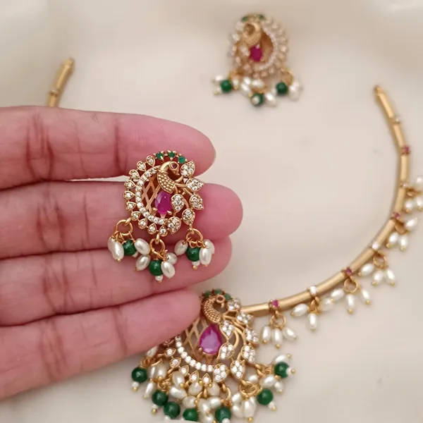 Antique_Gold_Plated_Brass_Cubic_Zirconia_Necklace_Set_With_Earrings