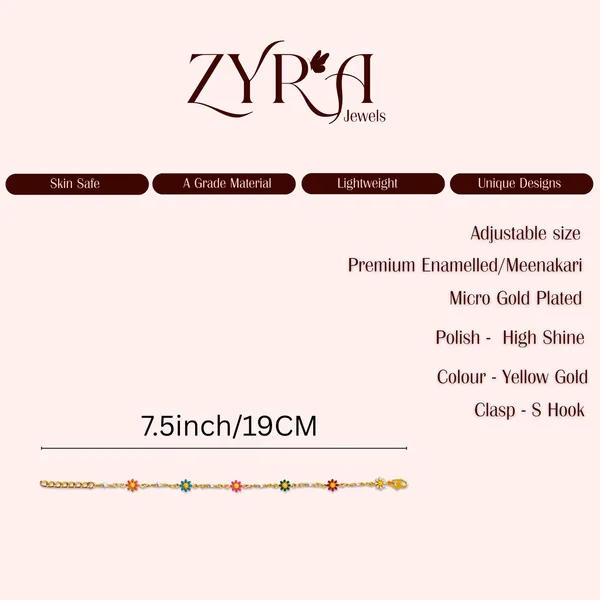 Gold_Tone_Multicolor_Enamel_Flower_Pearl_Charm_Bracelet_For_Girls