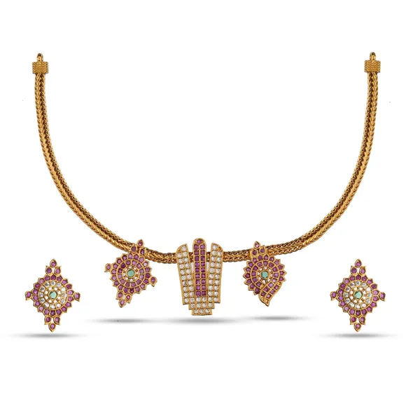 Antique_Gold_Plated_Brass_Choker_Necklace_Set_With_Earrings