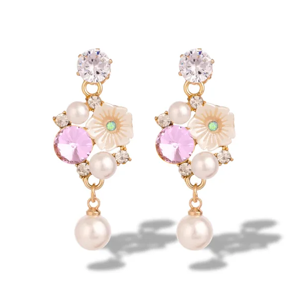 Gold_Floral_Pink_Crystal_Pearl_Drop_Earrings_For_Women