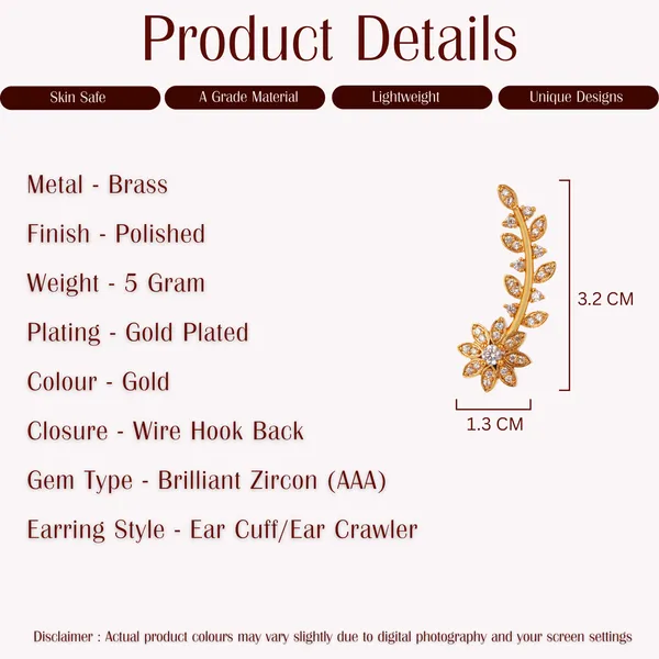 AAA_Grade_Cubic_Zirconia_Studded_Gold_Plated_Branch_Design_Ear_Cuff_Earring_