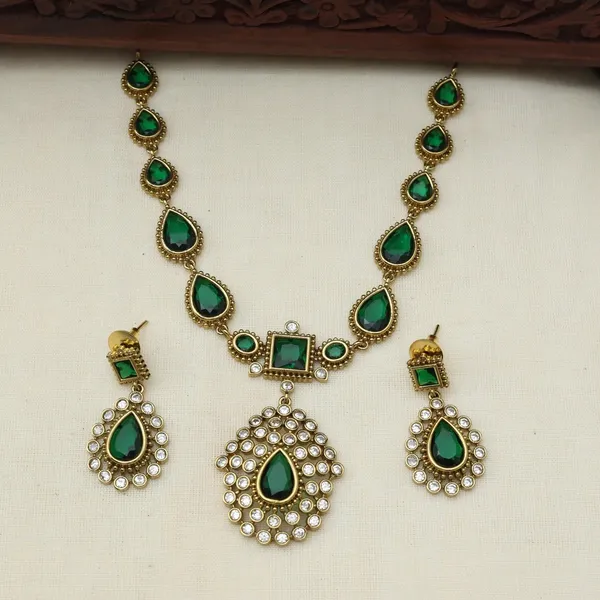 Antique_Gold_Micro_Gold_Plated_Green_Zircon_Necklace_Set_For_Women