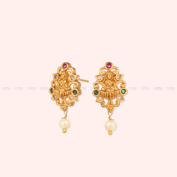 Gold_Pearl_Temple_Design_Necklace_Set_With_Earrings_For_Women