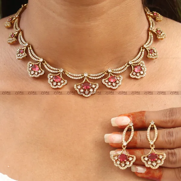 Pink_Stone_Gold_Tone_Necklace_Set_With_Matching_Earrings