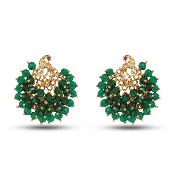 Antique_Gold_Plated_Green_Crystal_Beads_Peacock_Earrings