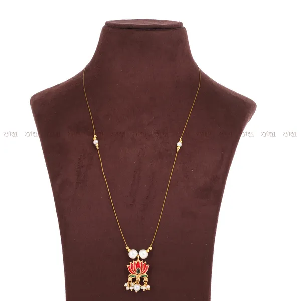 Gold_Plated_Lotus_Pearl_Pendant_Necklace_For_Women