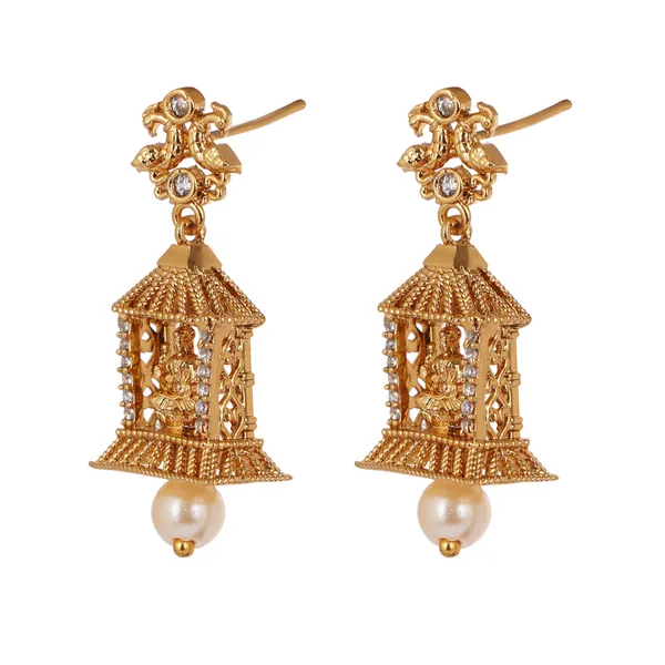 Gold_Plated_Brass_Temple_Jhumka_Earrings_With_Zircon_And_Pearl