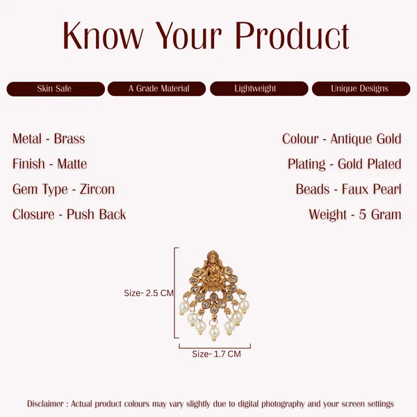 Pearls_&_Zircons_Studded_Gold_Plated_Lakshmi_Temple_jewellery_Earrings